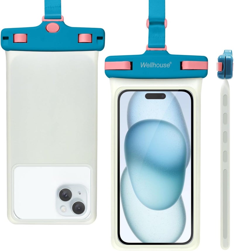 Wellhouse Waterproof Phone Pouch, Waterproof Phone Case for iPhone 16 15 14 13 12 Pro Max XS Samsung, IPX8 3D Cellphone Dry Bag Beach Essentials (1 Pack - Luminous Blue7.0, 7 inch) - Image 1